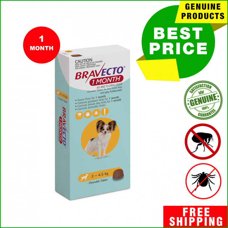 BRAVECTO 1 month chews Flea and Tick Control for 2 to 4.5 Kg dogs