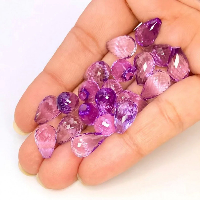 Brazilian Amethyst Checkerboard Drop Shape Loose Briolettes