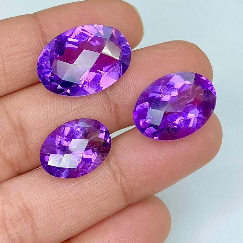 Brazilian Amethyst Checkerboard Oval Shape Gemstone Parcel