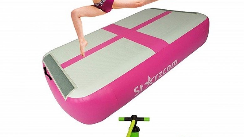 Bouncy Inflatable Gymnastics Air Mat with Safety Pump and Repair Kit 