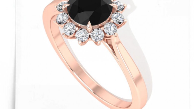 0.8 Ct Black Diamond Halo Engagement Ring