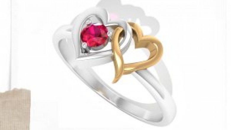 Double Heart Ruby Ring, Two Tone Bridal Wedding Ring, Gemstone Anniversary Promise Ring, Solitaire Birthstone Ring, Gift for Her