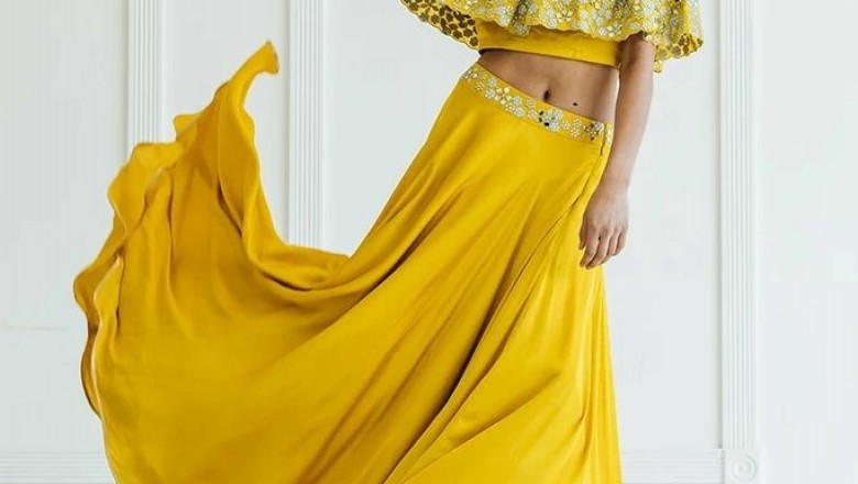 Crop Top And Skirt Lehenga | Long Skirt With Crop Top | Crop Top And Skirt | Crop Top Skirt Set