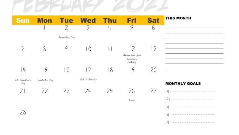 Printable calendar 2021 february