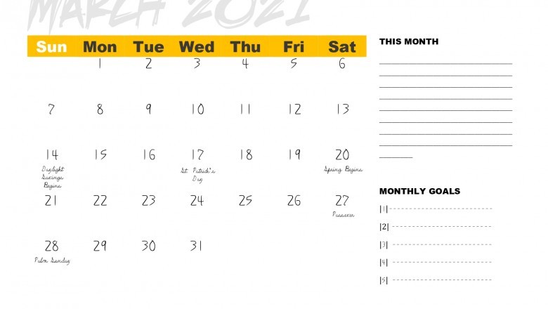 Printable calendar 2021 march