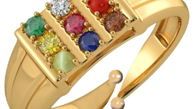 Navratna Ring for Men & Women, Gold Plated Adjustable Ring