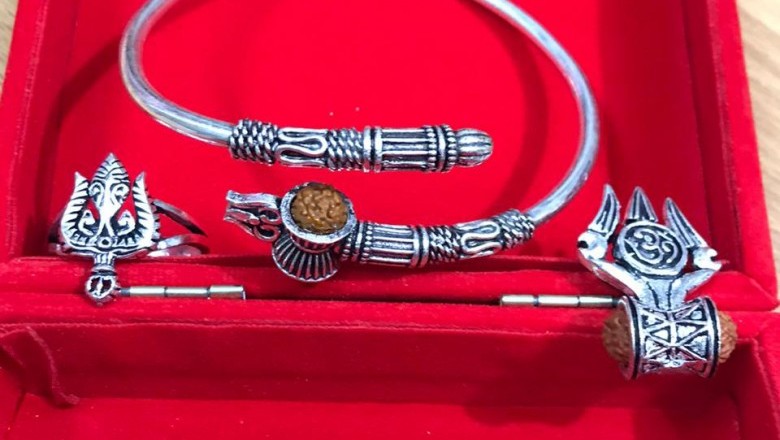 Rudraksha Kavach Damru Trishul Kada Pendant Ring Set Of three Pcs