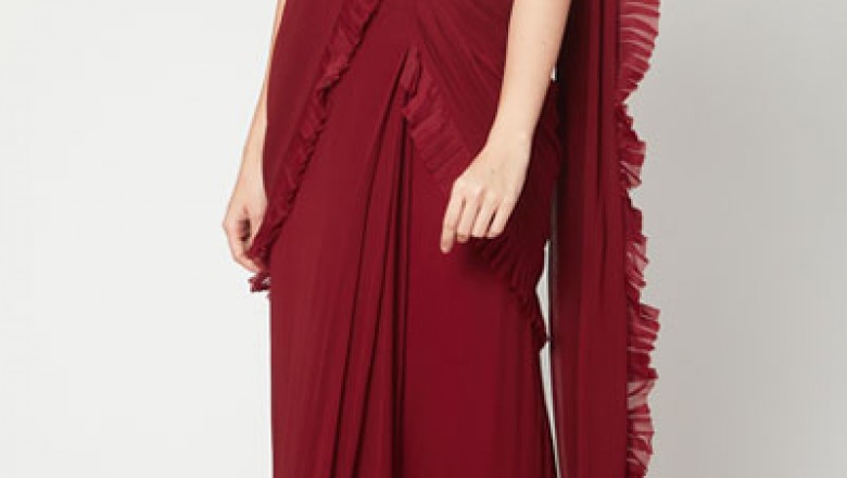 Draped Ruffle Saree And Stitched Ready To Wear Ruffle Saree Buy Online At Fresh Look Fashion