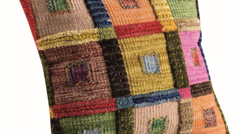 Decorative Hand Woven Pixelated Leaf Design Karba 3 Brown Cushion