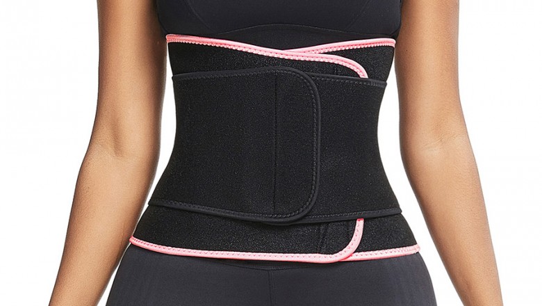 Shimmer Pink Neoprene Waist Cincher 6 Steel Bones Workout
