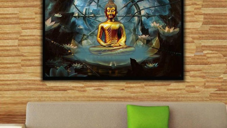 Meditation Golden Buddha Canvas Print, Spiritual Wall Art, Buddhism Spa Yoga Room Wall Decor, Printmyspace