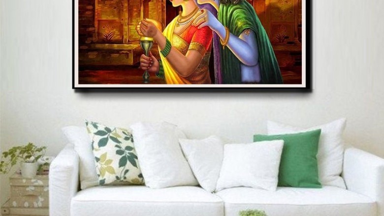 Radha Krishna With Lamp Canvas Wall Art, Large Canvas Wall Art, Canvas Print, Printmyspace