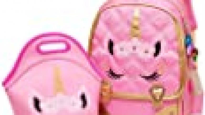 Moonmo Cute Unicorn Face Diamond Sequins Waterproof Princess School Backpack Set Girls Book Bag