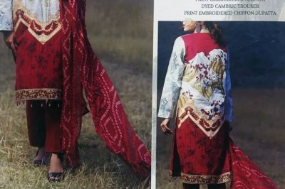 SALITEX Printed Embroidered Cambric Shirt & Printed Embroidered Chiffon Dupatta