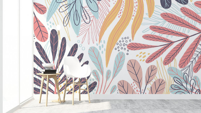 Colorful Leaves Peel And Stick Wallpaper Mural |Giffywalls