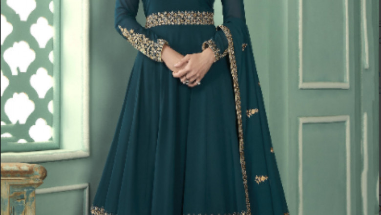 Buy Shamita Shetty Blue Anarkali Gown Online from EthnicPlus for 4199