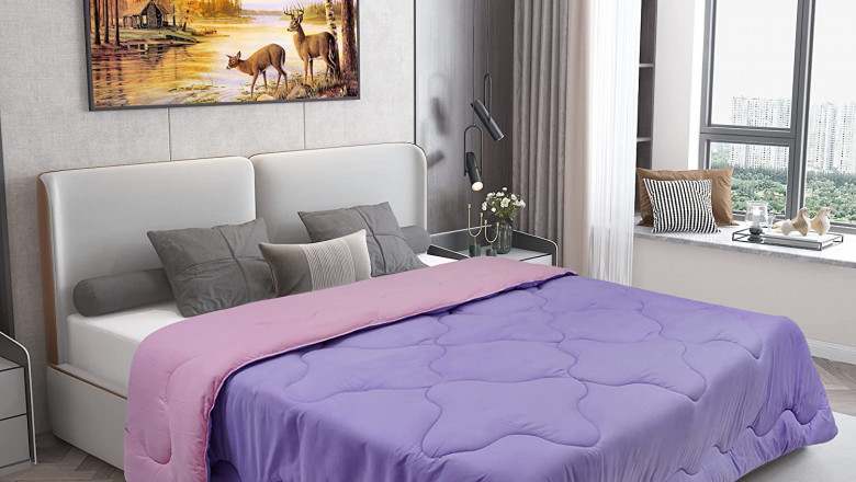 Dream Care Microfiber Reversible AC Comforter / Blanket, Double Bed (Pink, Lilac)