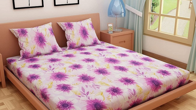 Dream Care Floral Print 100% Pure Cotton Bedsheet with 2 Pillow Covers, Double Bed (Purple)