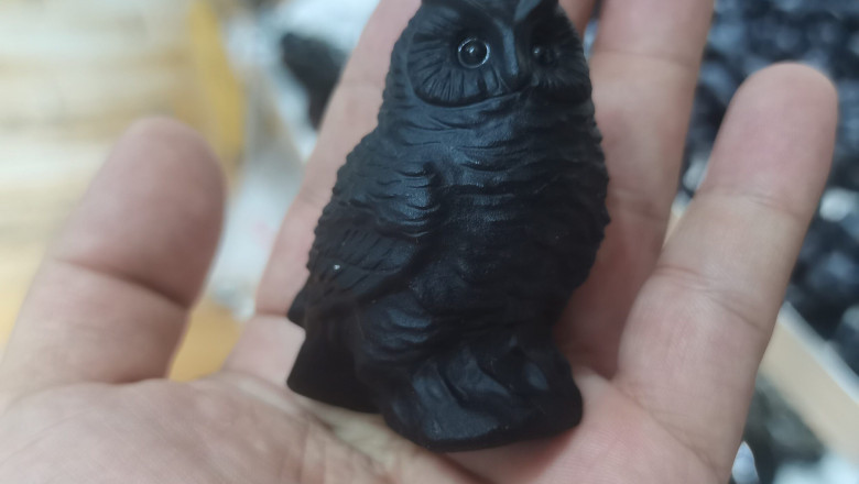 Natural Gemstone Owl Figurines Black Obsidian Mini Animals Stone and Healing Crystals Craft