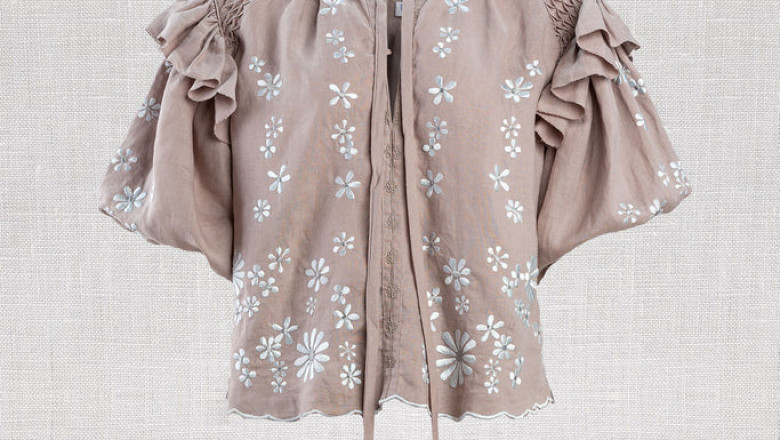 Buy Pewter Posey Linen Embroidered Smock Top Online