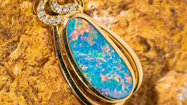 * 1 POPPY 18KT YELLOW GOLD &amp; DIAMOND AUSTRALIAN WHITE OPAL NECKLACE