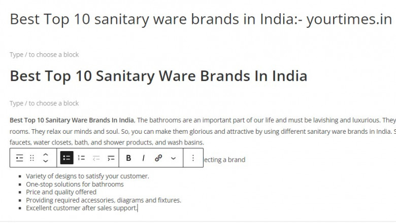 Best Top 10 sanitary ware brands in India(2022):- yourtimes.in