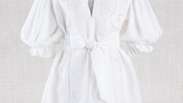 White Linen Cutwork Mini Smock Dress