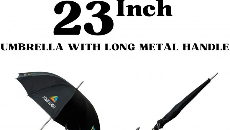 Custom Printed 23 inch Long Metal Handle Umbrellas with Company Logo