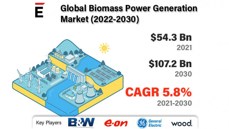 Global Biomass Power Generation Market is projected to grow USD 107.2 Bn in 2030, at a CAGR of 5.8%
