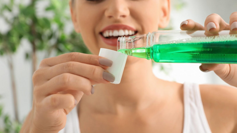 As part of the daily mouth hygiene routine, mouthwash is used to clean the mouth