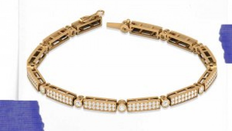Art Deco Diamond Tennis Bracelet, Vintage Round Cut Diamonds Bracelet for Women, 14kt Solid Yellow Gold Bracelet