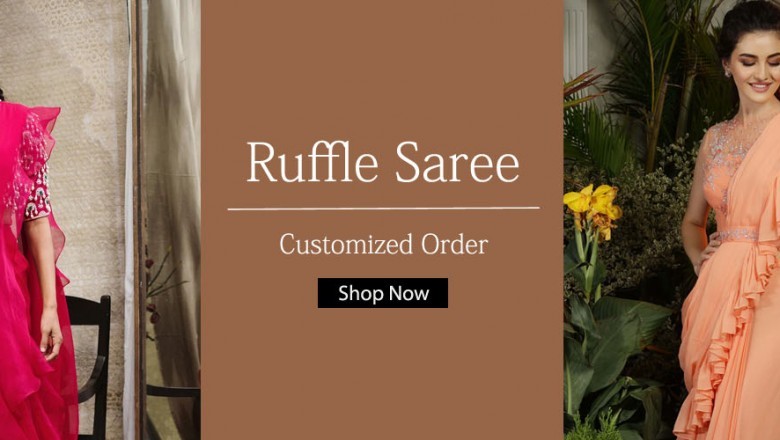 Designer Ruffle Saree Online | Stitched Frills Saree | Ruffle Saree Blouse | Fringe Saree