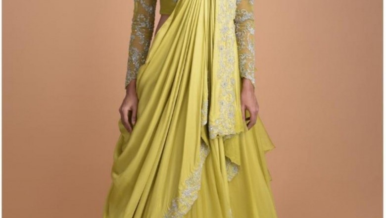 Ready Pleated Saree Gown | Pre Stitched Draped Saree | Saree Gown | Saree Style Gown
