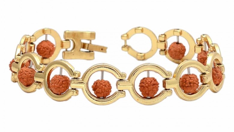 5 Face Rudraksha Bracelet For Men, Fashion Bracelet in Gold Brass
