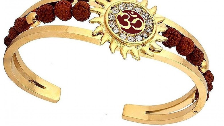 Buy Rudraksha Gold Plated Om Cuff Kada American Bracelet