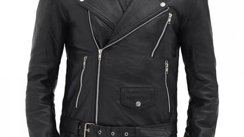 Belted Black Mens Motorcycle Racing Aviator Style Rider Leather Jacket
