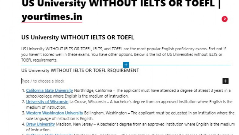 US University LIST WITHOUT IELTS OR TOEFL | yourtimes.in
